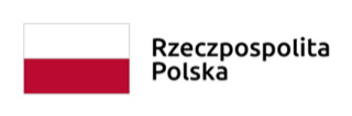 Flaga polski z napisem Rzeczpospolita Polska po prawej stronie.